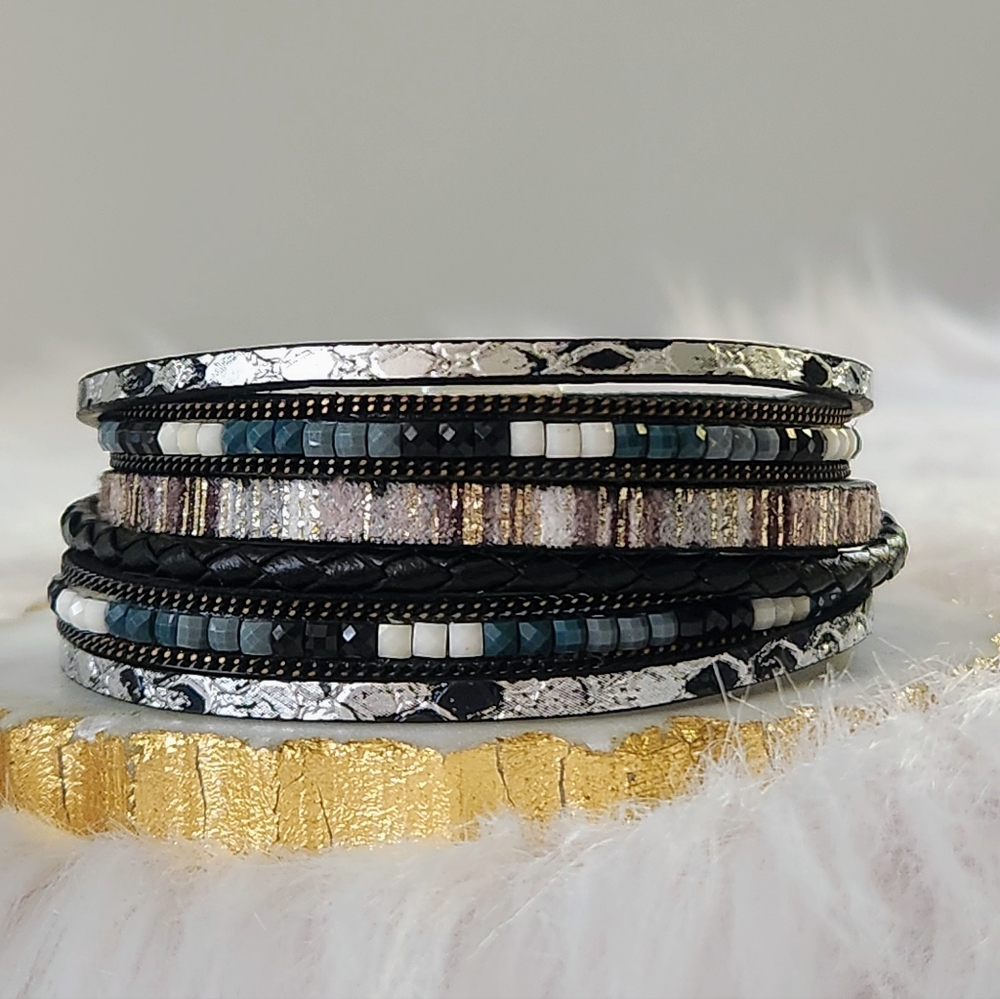 New Ryze Women's Black Vegan Leather Wrap Bracelet